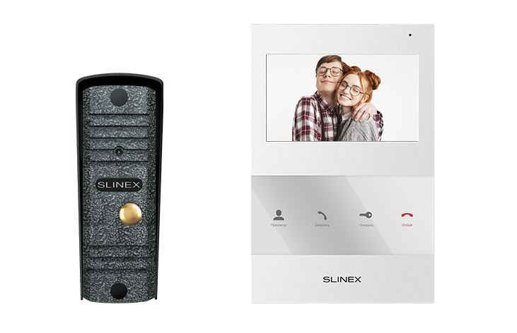 Комплект устройств для создания системы СКУД в квартире, дома, офисе: компактный видеодомофон и вызывная панель в антивандальном корпусе.