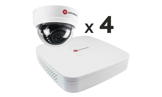 Готовый комплект для видеонаблюдения для дома (внутреннее размещение), состоящий из видеорегистратора AC-X204 и 4-х мультиформатных аналоговых внутренних видеокамер AC-H2D1.